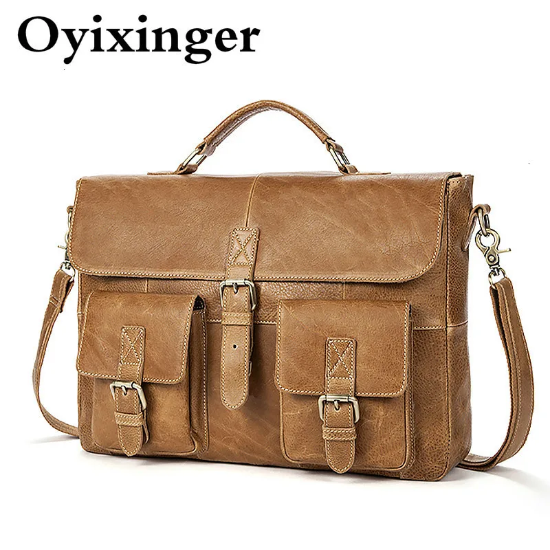 Buy  Genuine Leather Laptop Business Briefcases Men Bag Man Leather Bags Travel Office Shoulder Bags For