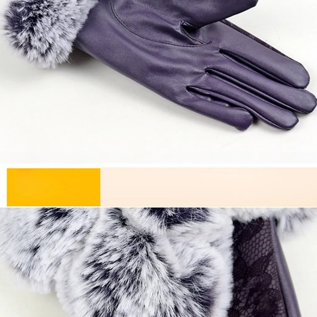 Женские зимние перчатки бархатные кружевные перчатки теплые кожаные перчатки с помощью телефона для велоспорта перчатки для бега PY6