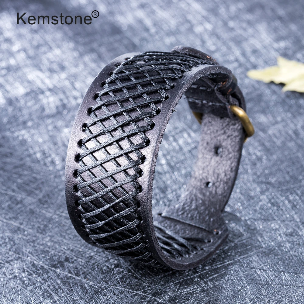 Kemstone, модный мужской браслет из искусственной кожи с черной пряжкой, Ширина 31 мм