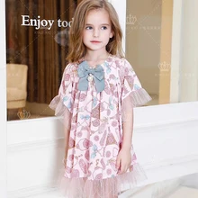 Платье принцессы для маленьких девочек с цветочным принтом и короткими рукавами г. Весенне-Летнее Детское платье для свадебной вечеринки для девочек,, детская одежда, N6506