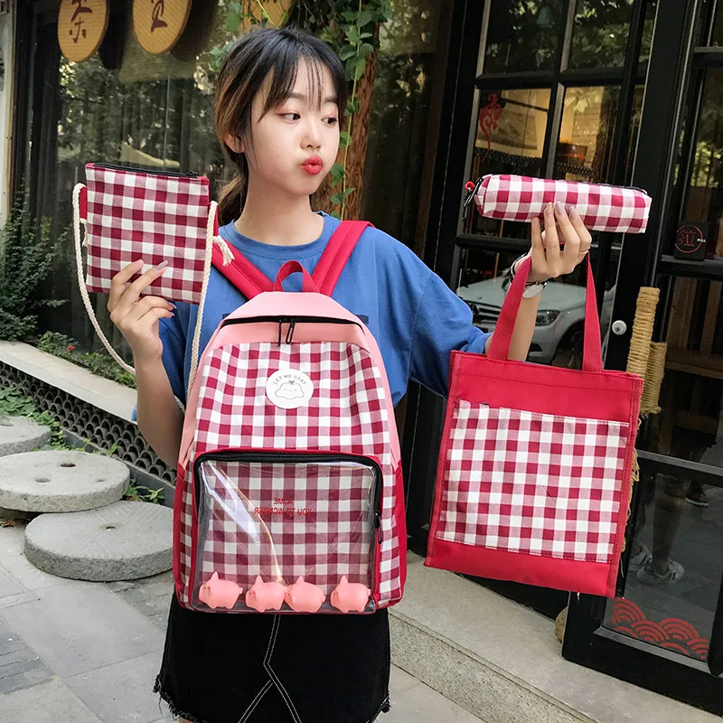

2019 Spring New Style Casual Duck Backpack Shoulder Pad Unisex Students Pattern Canvas School Bag Pieces of Sets