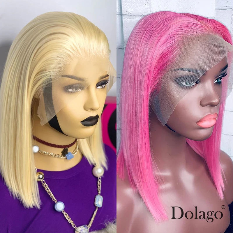Light pink wig short bob wigs colored human hair wigs hd transparent