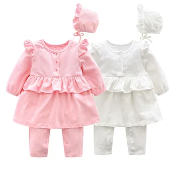 

Newborn Baby Girl Clothes Spring Cotton Lace Princess Style Baby Jumpsuit 0-3-6 Months Infant Romper With hat ropa de bebe nena