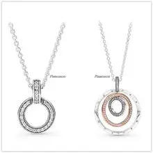 

Authentic 925 Sterling Silver Necklace Two-tone Circles Pendant & Necklace For Women Bead Charm Diy Fashion Jewelry