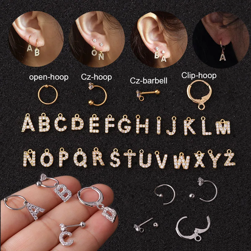 

Feelgood 1PC DIY Cz 26 English Initial Letter Alphabet Dangle Hoop Cartilage Earring Helix Tragus Rook Lobe Ear Piercing Jewelry