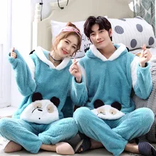Пара, унисекс, пижамы для взрослых, милые Мультяшные животные, одежда для сна, фланелевая зимняя теплая одежда для сна, женская домашняя одежда, пижамы с капюшоном