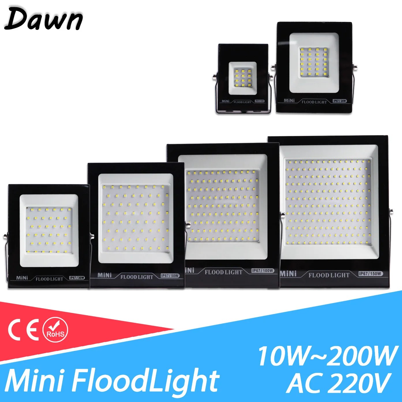 LED FloodLight AC 220V 10W 30W 50W 100W 150W 200W Outdoor Garden Projector Lighting Spotlight Wall Flood Lights IP67 Waterproof
