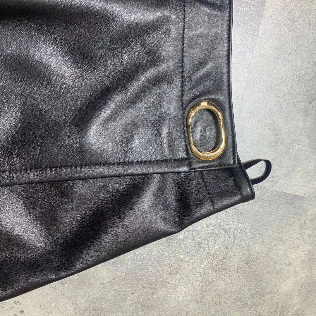 Sheepskin Leather Shorts Women Genuine Leather Empire Waist A-Line Skirt  Four Seasons 2022 New Wide Leg Pants Casual Fashion