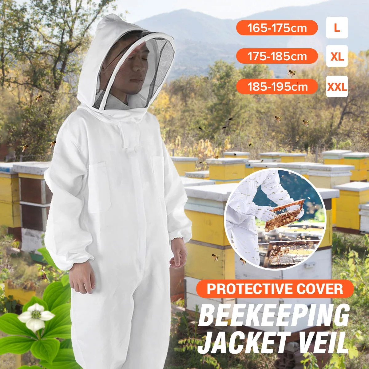 Professional Bee Beekeeping Suit XL Protecting Suit Dress Jacket Veil Equipment