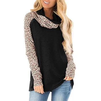 

ALALY Fashion leopard Autumn print women's Tops scarf collar Plus size long sleeve ladies top Winter Women clothes 2020