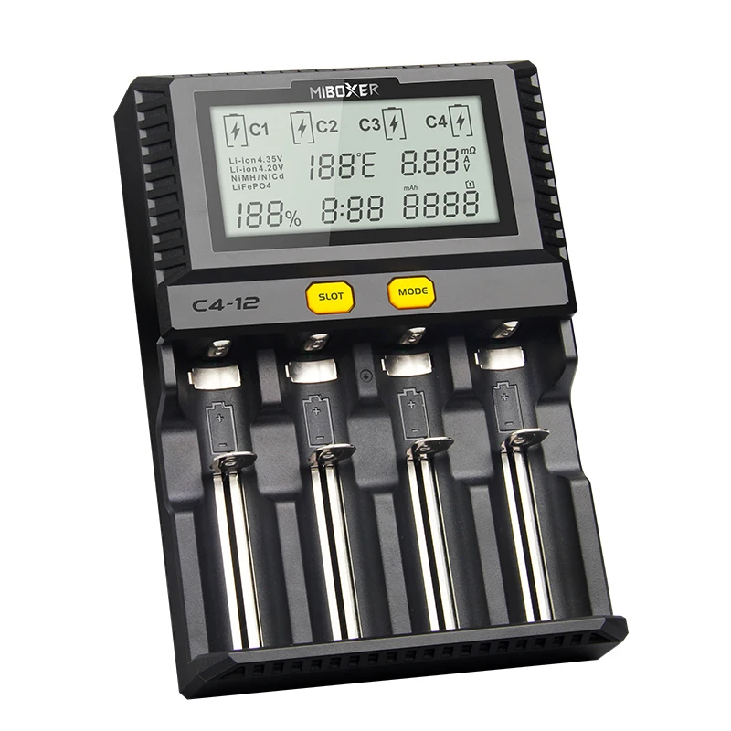 Miboxer C4-12 Smart Battery 18650 265650 Charger 4-Slot 3.0A 12AMAX LCD Screen Fast charge for Li-ion/IMR/INR/ICR/Ni PK VP4 PLUS