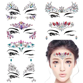 

Acrylic Resin Face Chest Decoration Crystal Diamond Drill Paste Stick Drill Music Festival Rhinestone Stickers Temporary Tattoos