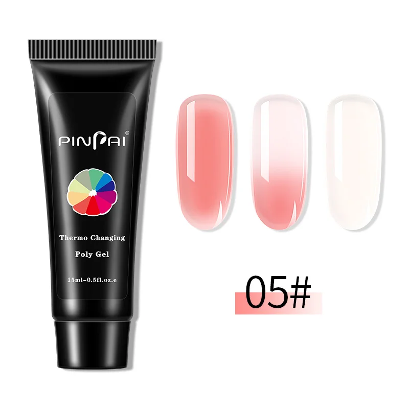 Color 5 PinPai 15ml Thermal Nail Poly Acrylic Gel Quick Extension Temperature Color Changing Nail Art Builder Polygel Soak Off UV Gel - Color: Color 5