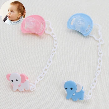 

Cute Baby Elephant Soother Pacifier Clip Beads Silicone Chew Nipple Strap Chain