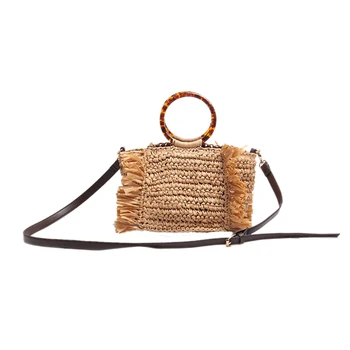 

Woven Handbag Tassel Straw Tote Bag Amber Handle Bag Ladies Shoulder Bags Summer Beach Bags For Women