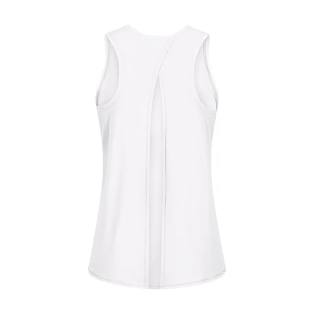 Solid Color Fitness Women Tank Top Back Strap Yoga Shirt Vest Loose-fitting Blouse Gym Clothe Breathable Quick-drying Sportswear White