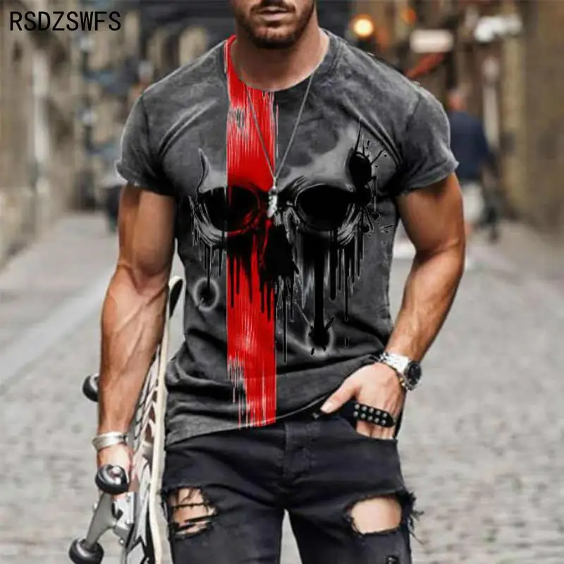 

Fashion summer men's street skull head 3D printing unisex clothes comfortable round neck short sleeve men's T-shirt top plus siz
