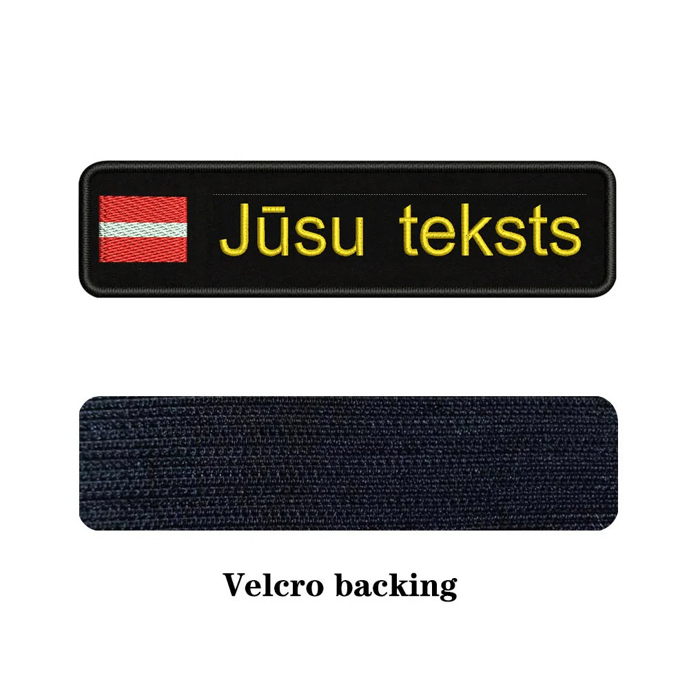 yellow-Velcro Вышивка на заказ Латвийский Национальный флаг заплатка с текстом 10 см* 2,5 см значок Утюг на или липучке Подложка для одежды брюки рюкзак шляпа - Цвет: yellow-Velcro