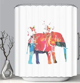 

Color Shower Curtain Liner Anti-Mildew Antibacterial, Colorful Elephant with Butterflies Isolated Multi-Color,Custom Shower