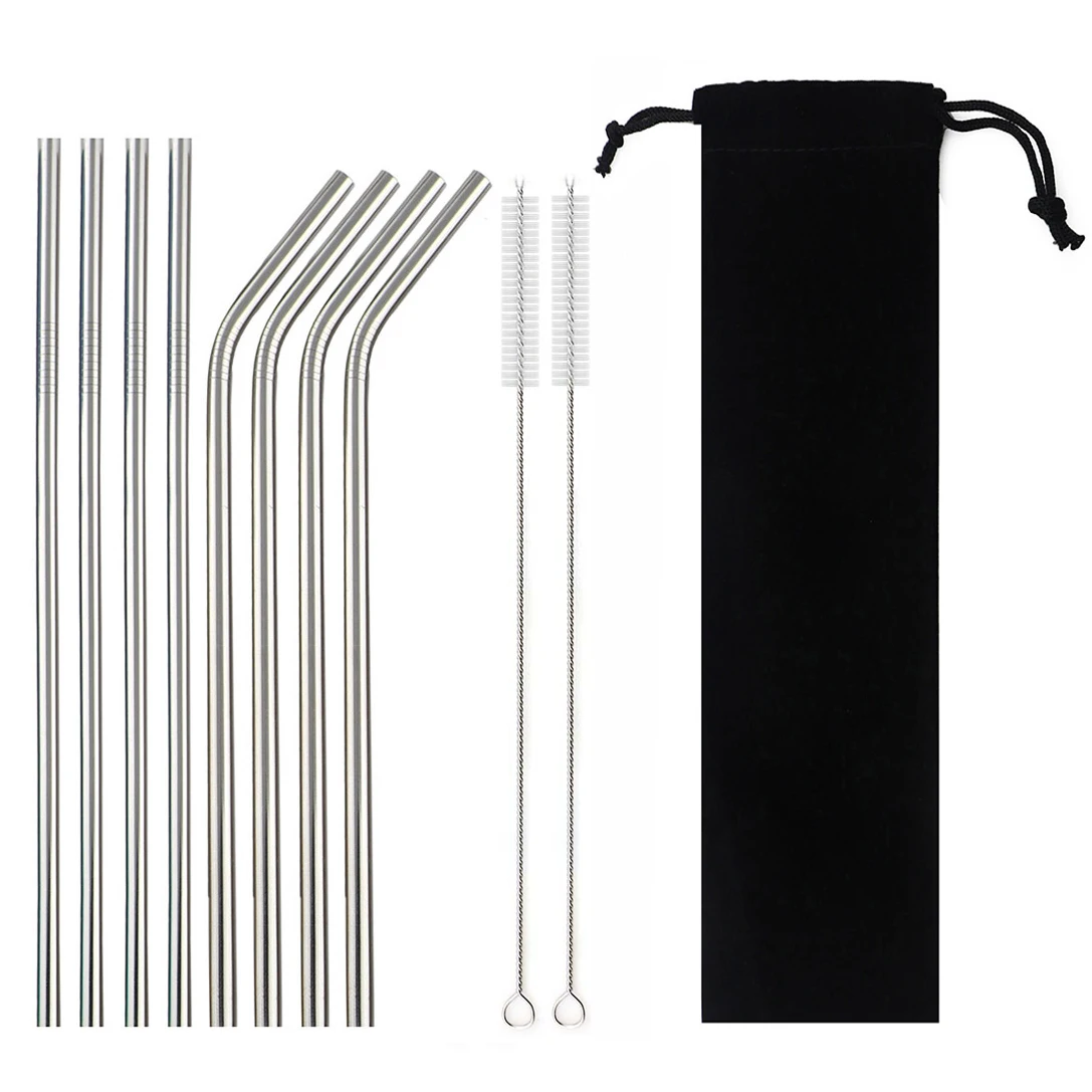 Premium Colorful Stainless Steel Straw Set with Cleaning Brush and Carry Bag