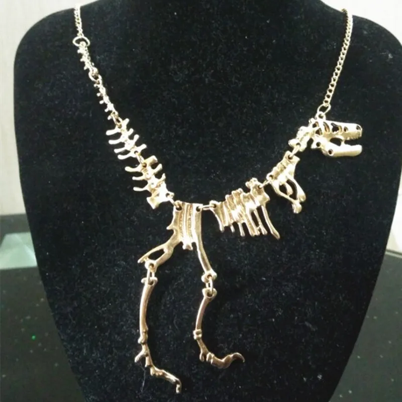 Gold Jurassic Dinosaur Necklace Bones T-Rex Skeleton Trend Jewellery Fashion
