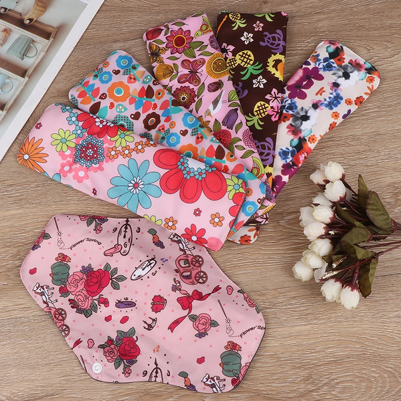 Women Reusable Waterproof Mummy Pads Flower Printed Bamboo Charcoal Fleece Inner Lady Cloth Menstrual Pads