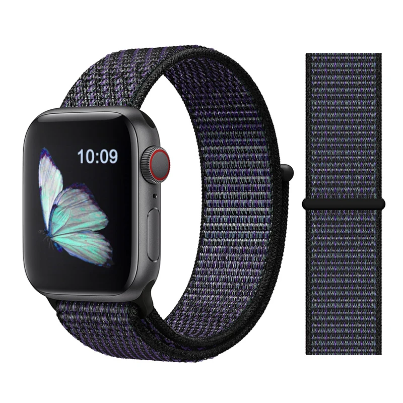 Для наручных часов Apple Watch, версии 3/2/1 38 мм 42 мм нейлон мягкий дышащий нейлон для наручных часов iWatch, сменный ремешок спортивный бесшовный series4/5 40 мм 44 мм - Цвет ремешка: Color39 Hyper Grape
