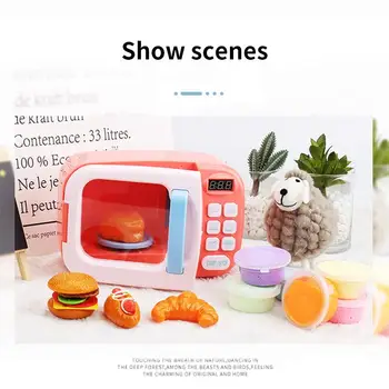 

Hot Children Pretend Play Toys Electric Home Appliances Simulation Microwave Oven With Light Rotate Playset For Kids - Blue/Pink