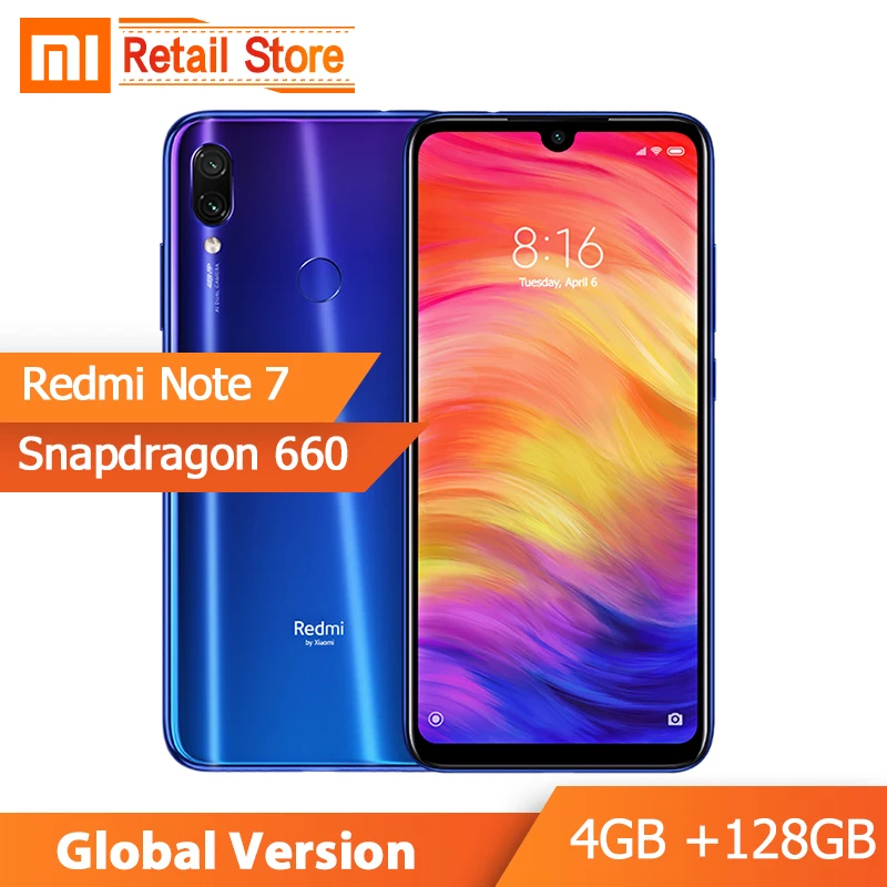 Глобальная версия Xiaomi Redmi Note 7 4G 128GB Смартфон Snapdragon 660 Octa Core 6 3 &quotFHD + 48MP Dual Cam 4000mAh FCC ID