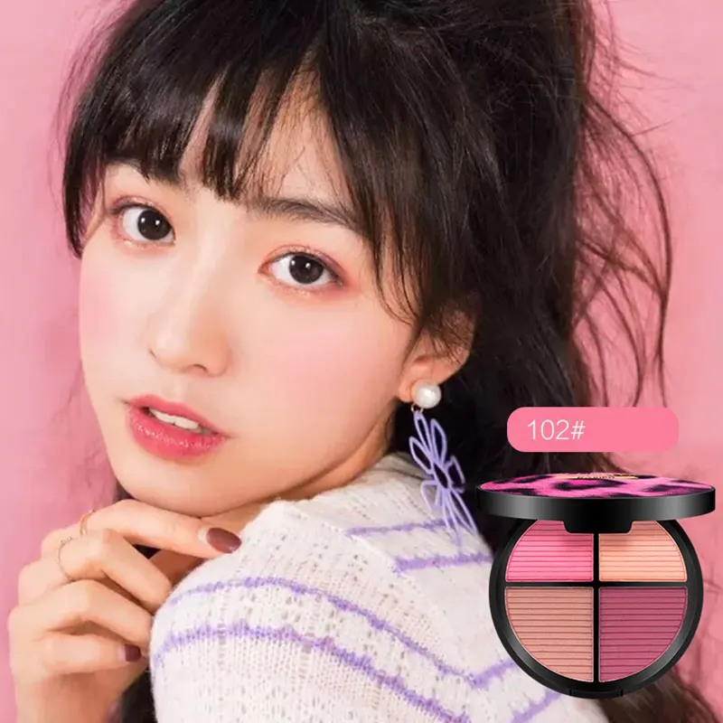 Горячая 4 цвета Highlighter пудра Румяна Палетка с кистью 3D контур лица хайлайтер затенение Пудра Косметика для макияжа лица