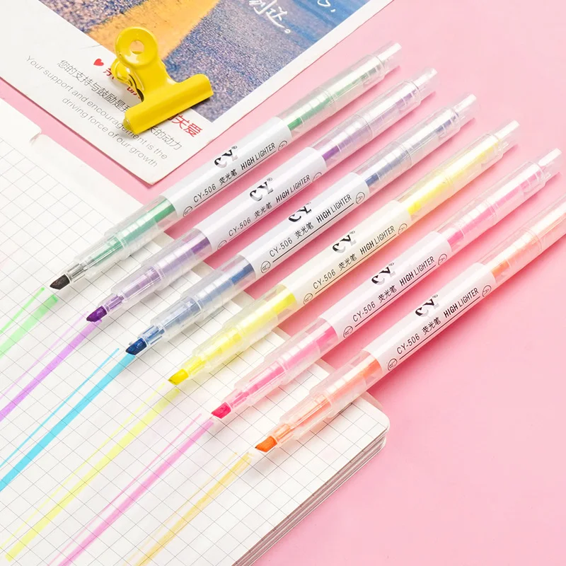 9 color double-headed highlighter stroke key marker pen candy color set of students hand account pen light color art supplies
