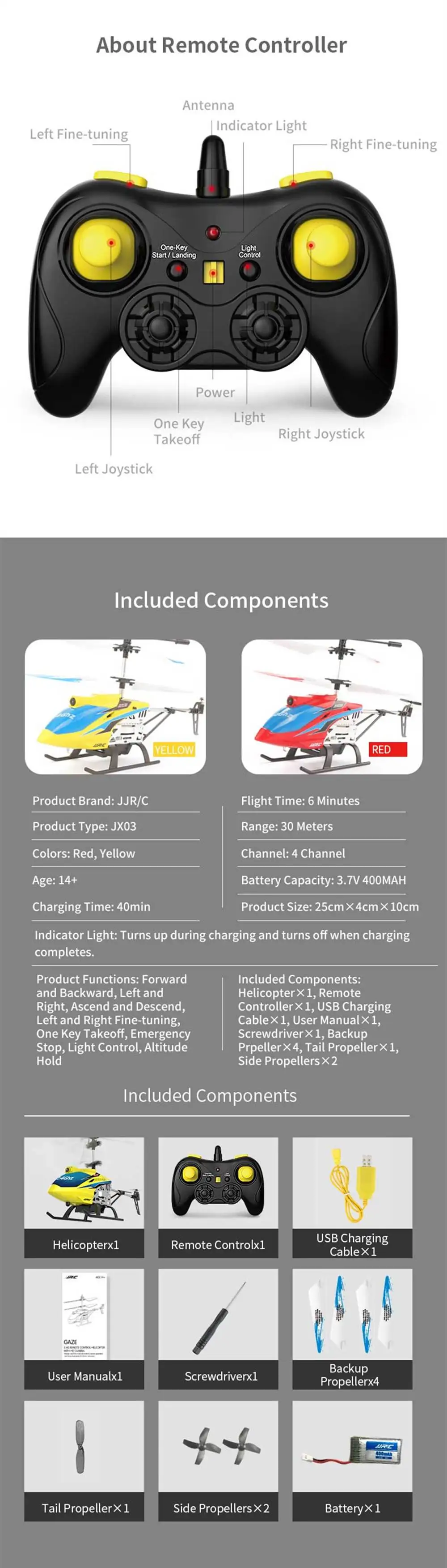 JJRC gaw JX03 2,4G 4CH высота удержания Hover один ключ взлет Радиоуправляемый вертолет RTF модель игрушки красный желтый w/720 P HD камера