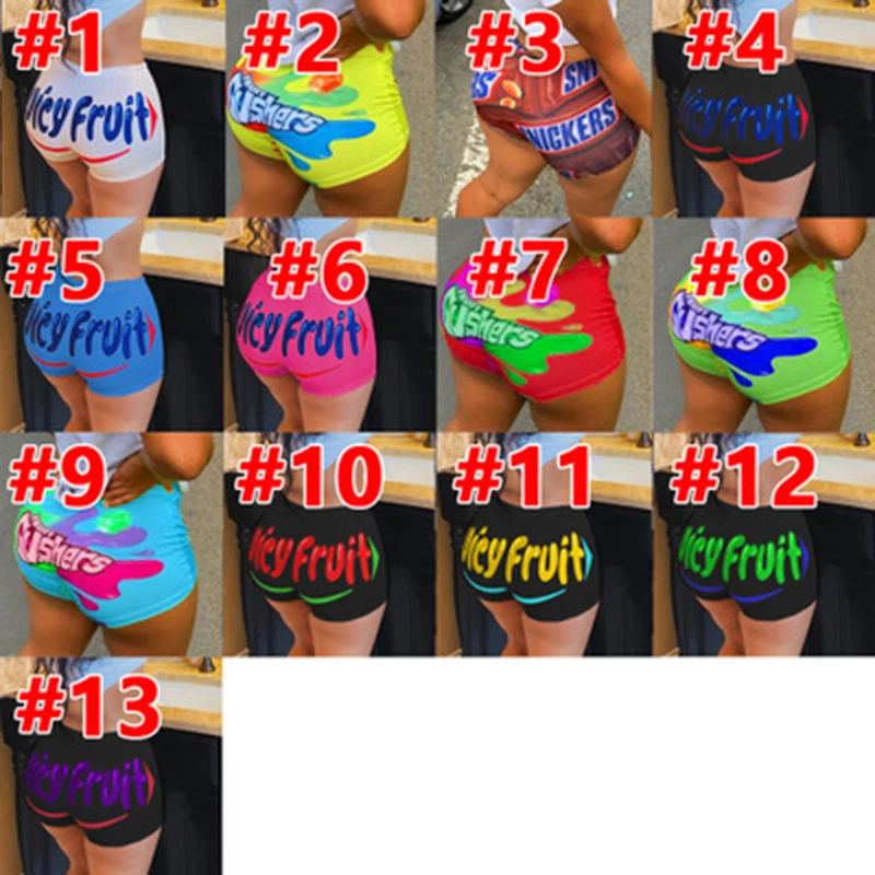 Leggings de ciclismo con estampado de letras para mujer, pantalones cortos de cintura alta, elásticos, de talla grande, caramelo