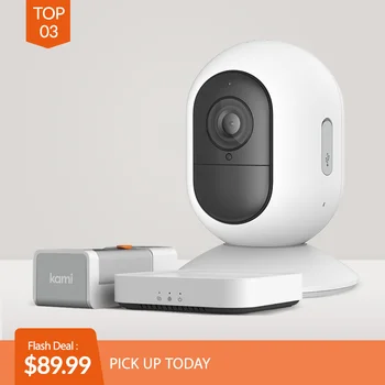 

Kami Security Camera White Indoor/Outdoor Wireless 1080p Home Security System Home Kit Compatibility, with Rechargeable Battery