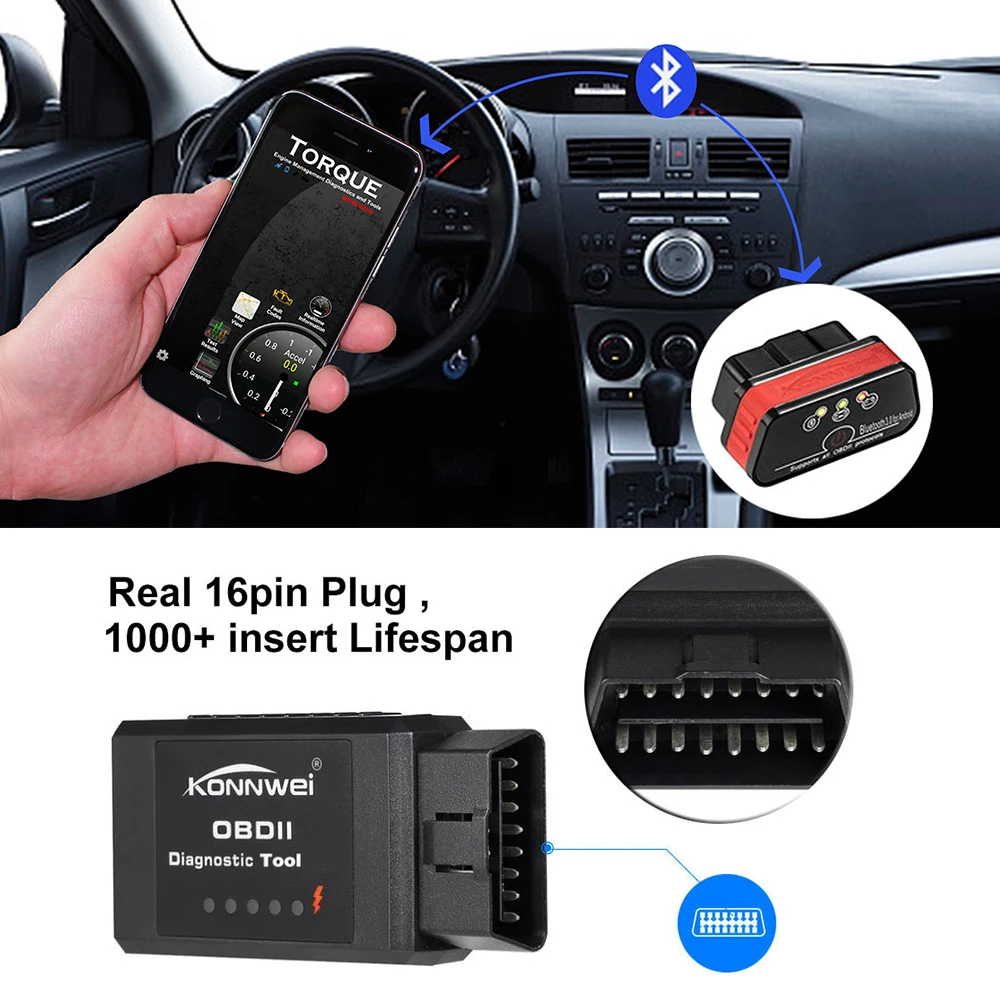 Vehemo для KONNWEI KW910 автоматический диагностический инструмент Bluetooth V1.5 универсальный OBD2 сканер для Android код ридер