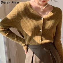 

Sister Fara Spring Autumn Thin V-Neck Knitting Cardigan Sweater Women Long Sleeve Slim Sweater Ladies Casual Open Stitch Sweater