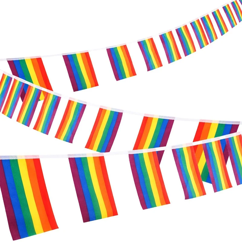 30Ft Rainbow String Bunting Banner Gay Pride Flags Rectangle Colorful Stripes for LGBT Festival Carnival Home Bars 38Pcs | Дом и сад