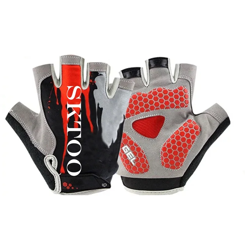 Red Cycling Half Finger Gloves Anti Slip GEL MTB Road Mountain Bike Gloves Unisex Summer Bicycle Gym Fitness Non-slip Sports Gloves - Color: Red
