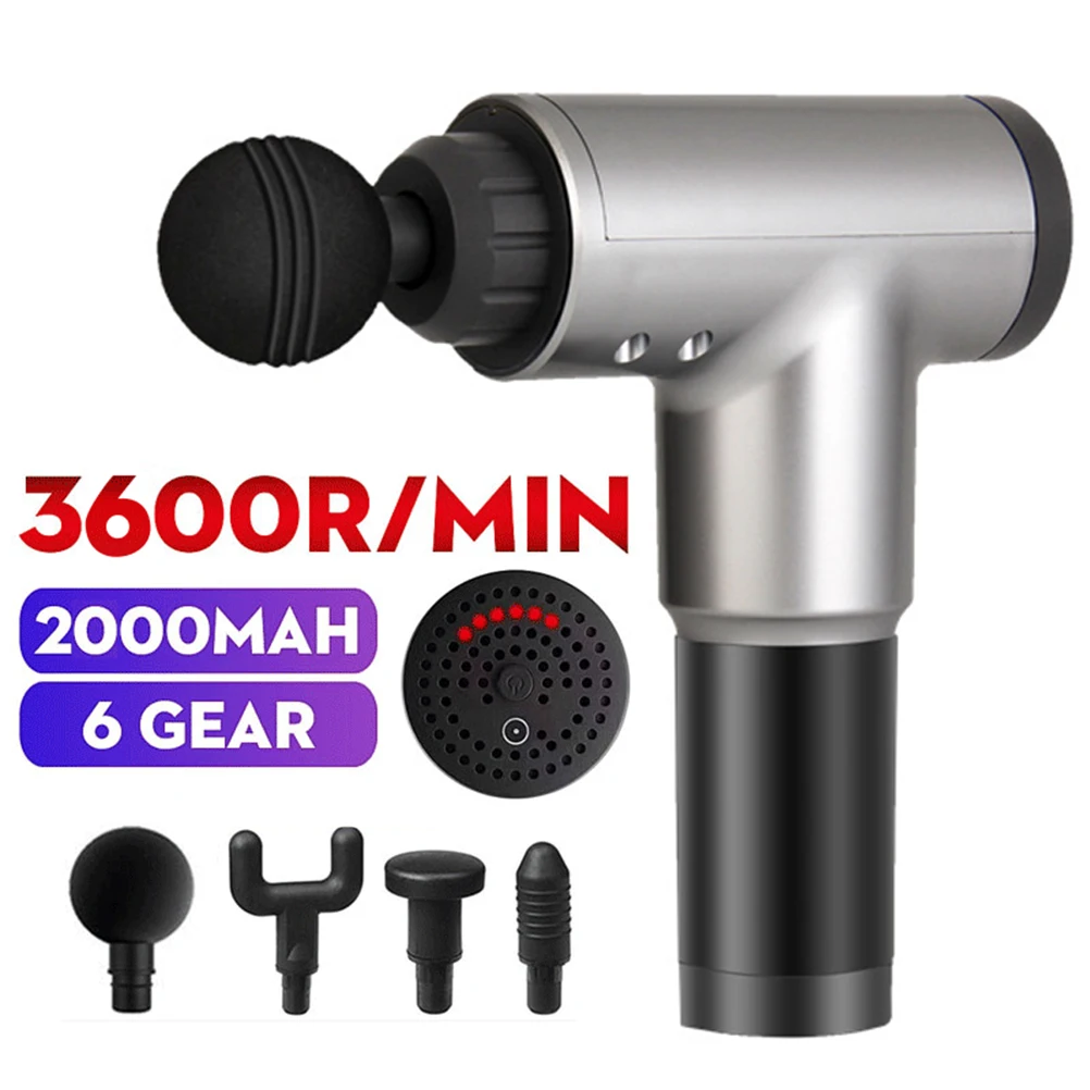 Silver US Plug Full Body Massage Gun Handheld Wireless Massage Gun Sport Massage Machine Relax Rechargeable Muscle Massager Device - Цвет: Silver US Plug