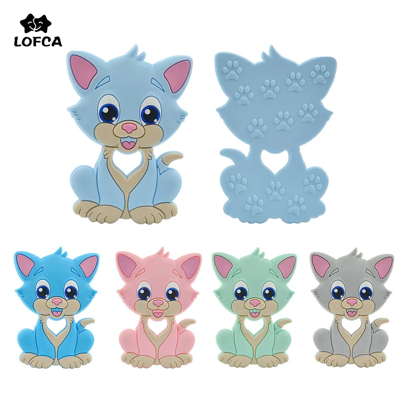 

LOFCA 1PC Silicone Cat Teether Toys Necklace Accessories Cartoon Infant Chew Silicone Beads Soft teether DIY Baby Pacifier chain