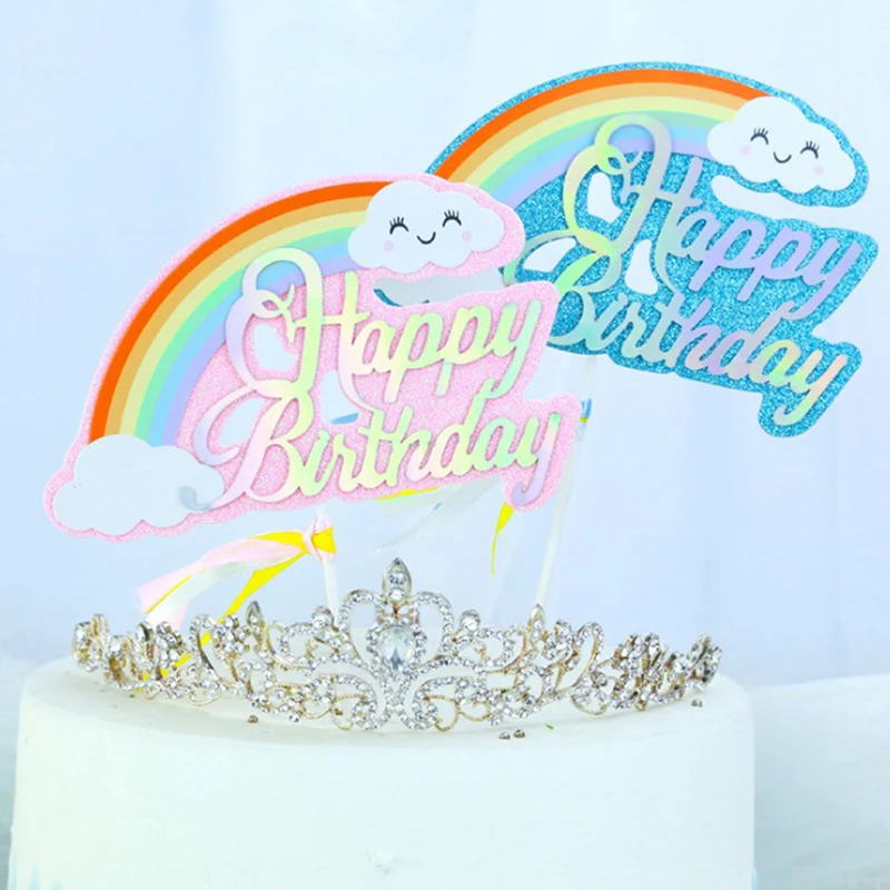 1 шт. блеск Топпер для торта С Днем Рождения с изображением милой радуги