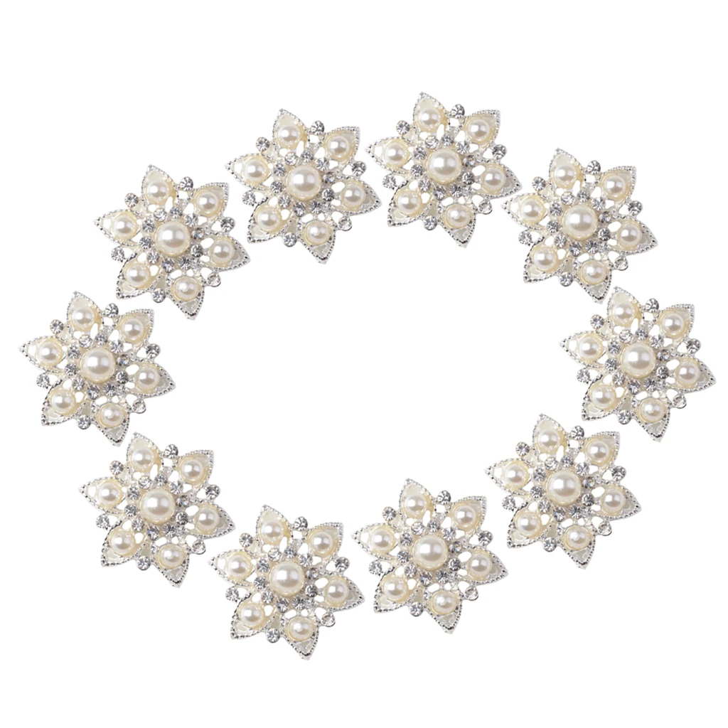 10x Handmade Flower Rhinestone Buttons Flatback Crystal Pearl Embellishments