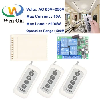 

Wenqia 433Mhz Universal Long Range Remote Control AC220V 10A 4CH Relay Receiver and Transmitter for Electric curtain\Light\LED