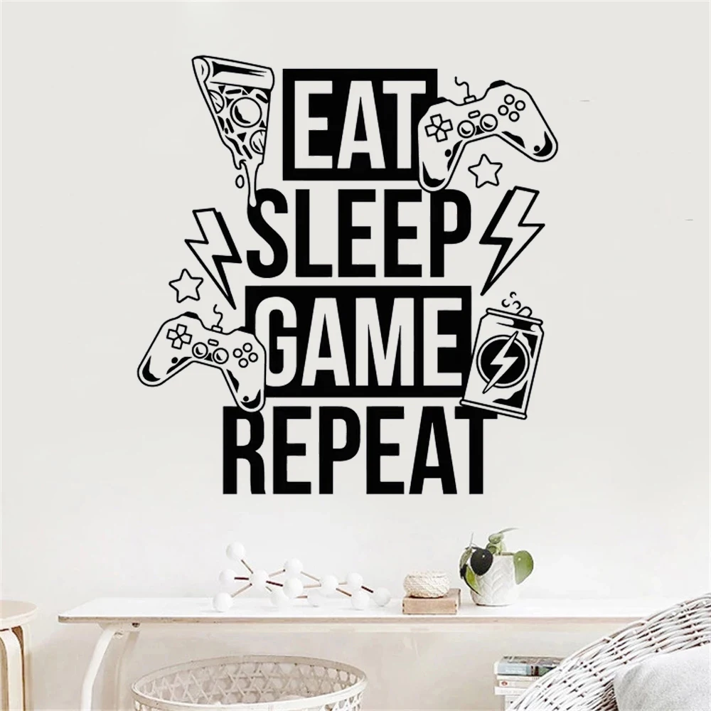 

Eat Sleep Game Repeat Quotes Wall Decals For Kids Rooms Murals Vinyl Video Games Joystick Gaming Bedroom Stickers HJ0642