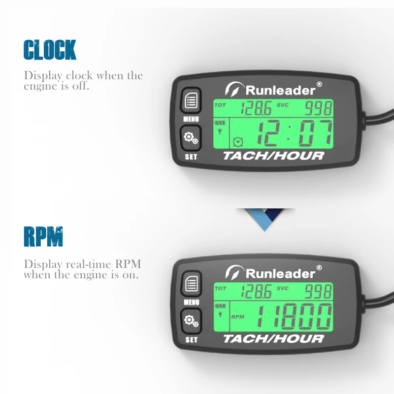 rpm medidor de hora do motor da motocicleta medidor indutivo indicador alerta retroiluminado reiniciável tacho hora metros para atv cortador grama