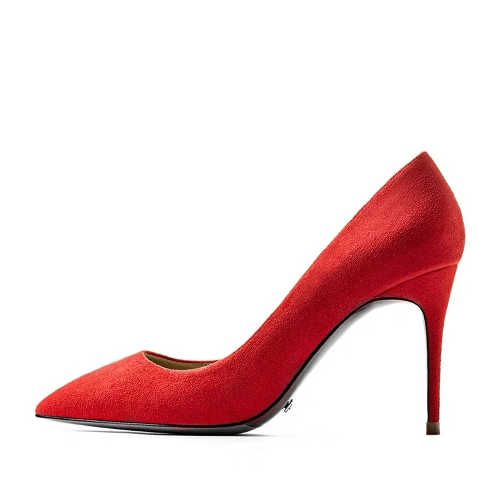 8cm Red Suede Junetxin/классические женские туфли-лодочки с волнистым узором; большие размеры 34-42; женские туфли на высоком каблуке с острым носком; модные пикантные туфли-лодочки на каблуке 12 см - Цвет: 8cm Red Suede