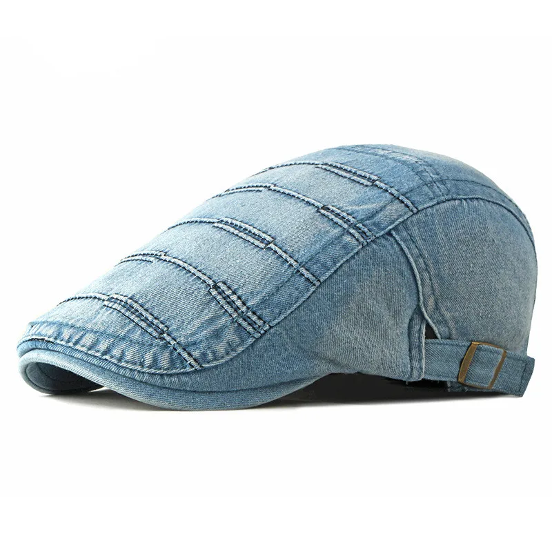 Spring Summer Solid Color Newsboy Caps Men Cotton Washed denim Flat