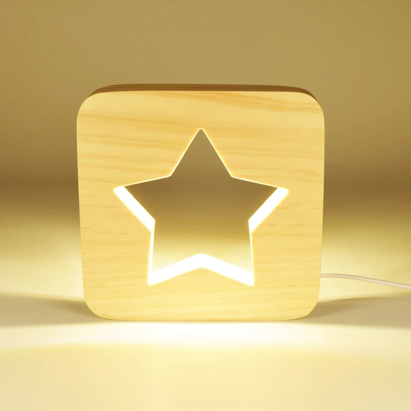 style Stars Деревянный светодиодный ночник, минималистичное настольное освещение, usb-разъем, переключатель, лампа для чтения, книга для учебы, домашний прикроватный декор, подарок, внутренний свет - Испускаемый цвет: style Stars