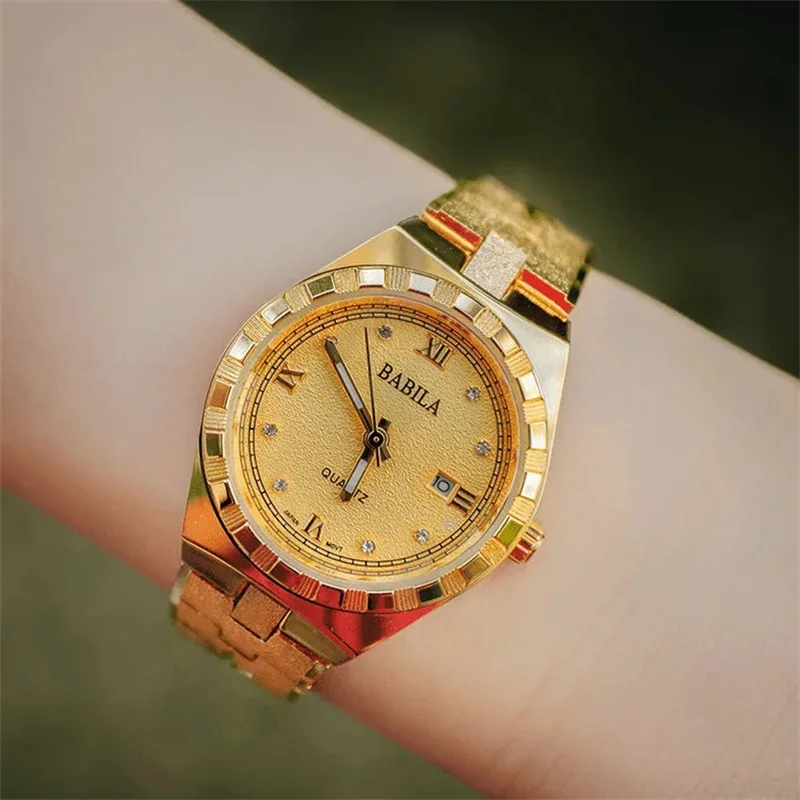New couple watch Vietnam Shajin watch 24K gold Vintage Carved shape inlaid diamond luxury temperament waterproof