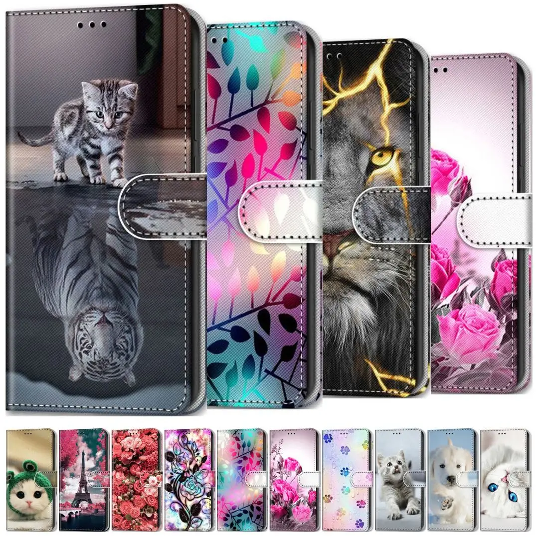 Funda con estampado de León para móvil, Cartera de cuero con tapa para Nokia 1,4, 5,4, D08F, rosa, perro, gato, Redmi 9A, 9C, Note 7, 8T, 9 Pro